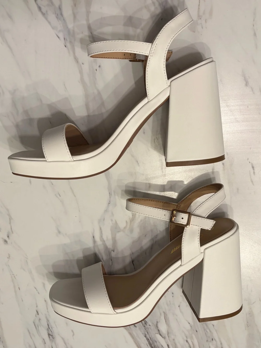 Athlefit White Platform Chunky Heel Sandals Women's US Size 7.5
